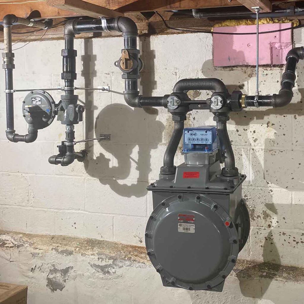 Natural gas pipes and meter